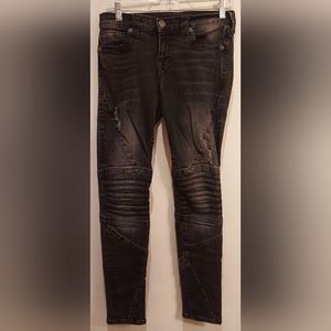 True Religion Halle Ladies Jean's Super Skinny Distressed Black Size 28 with Log